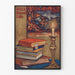 Religiöser Wandposter mit Büchern und Kerze