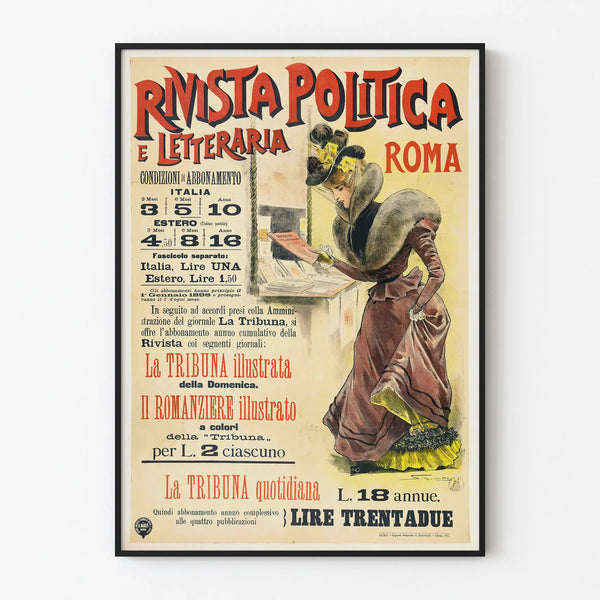 Poster vintage Rivista Politica e Letteraria Roma per un'elegante decorazione da parete