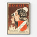 Poster vintage Romola con ritratti femminili e castello medievale