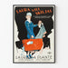 Vintage-Dekorationsposter von Laura la Plante in blauem Kleid und roter Reisetasche