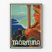 Vintage-Poster von Taormina mit Blick auf den Ätna und mediterraner Dekoration