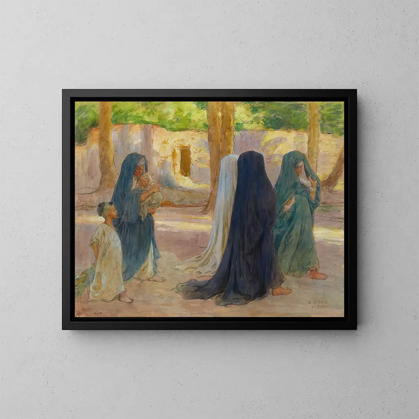 Frauen in arabischer Kleidung beim Spaziergang - Étienne Dinet — gerahmtes Bild an der Wand