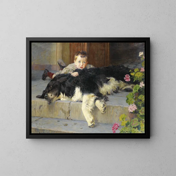 Der kleine Junge mit Hund - Étienne Dinet — gerahmtes Bild an der Wand