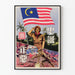 Malaysian Propaganda Poster with Saluting Figure and Conflict Scene