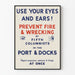 Vintage-Poster Use Your Eyes and Ears zur Brandschutzprävention